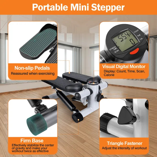 Stepper für Übungen Mini Fitness Stepper mit 2 Widerstandsbändern LCD Monitor Max 150kg Belastung Treppenstepper Leiser Stepper