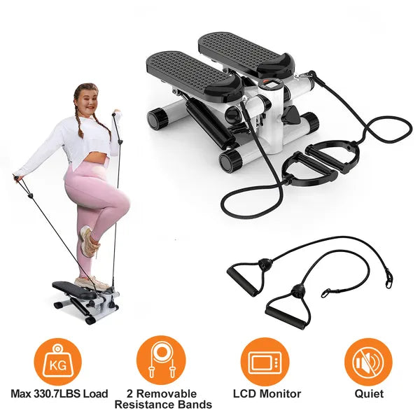 Stepper für Übungen Mini Fitness Stepper mit 2 Widerstandsbändern LCD Monitor Max 150kg Belastung Treppenstepper Leiser Stepper