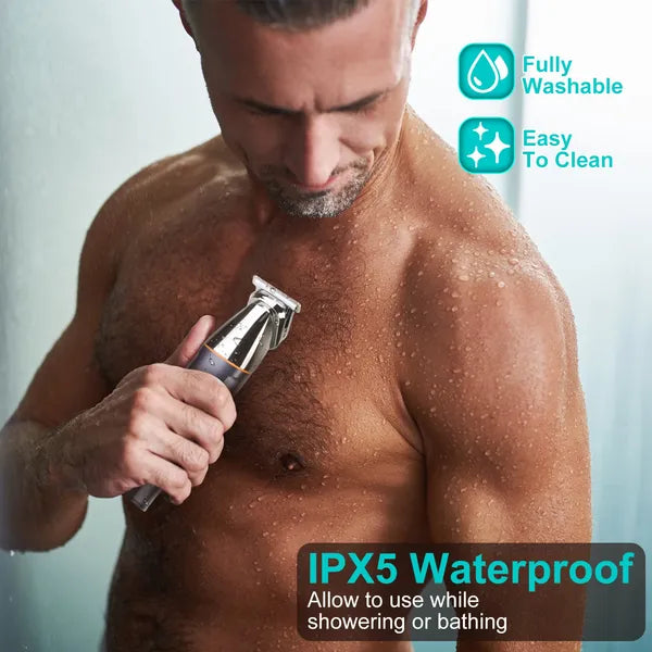 All-in-One Bartschneider für Männer mit 5 Trimmerköpfen IPX5 Wasserdicht Elektrischer Rasierer für Gesicht Nase Körper Bart Kabelloser Haarschneider Clipper Pflege-Set für Männer Ehemann Vater