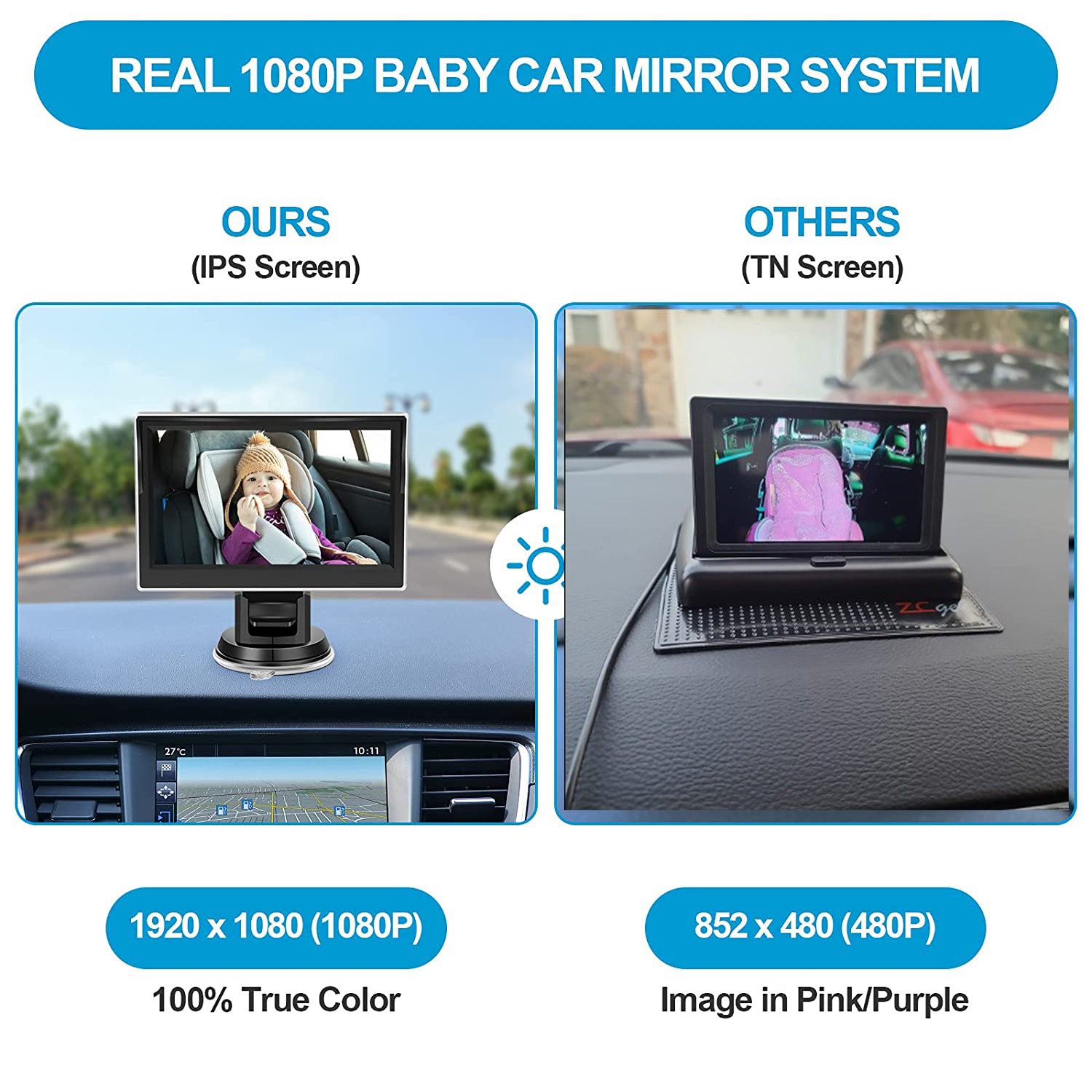 4,3 Zoll Auto-Babyspiegel HD 1080P Rücksitzmonitor