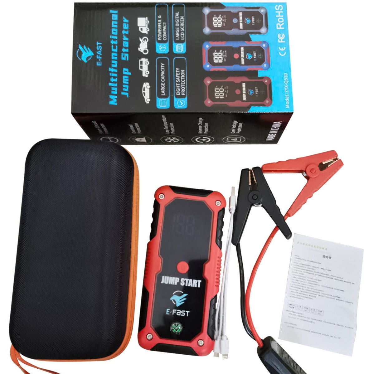 ZYX-Q520 Tragbares Starthilfe-Powerbank 12V Kfz-Starthilfe Notfall-Starter Booster Powerbank mit LED-Licht